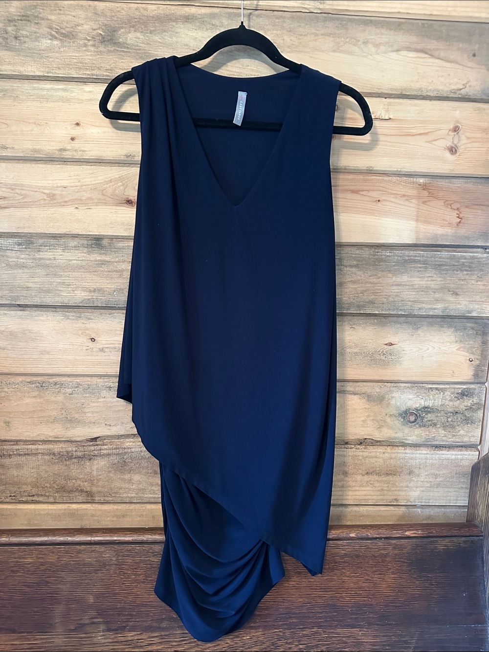 Last Tango Deep Navy Asymmetrical Draped V-Neck Dress